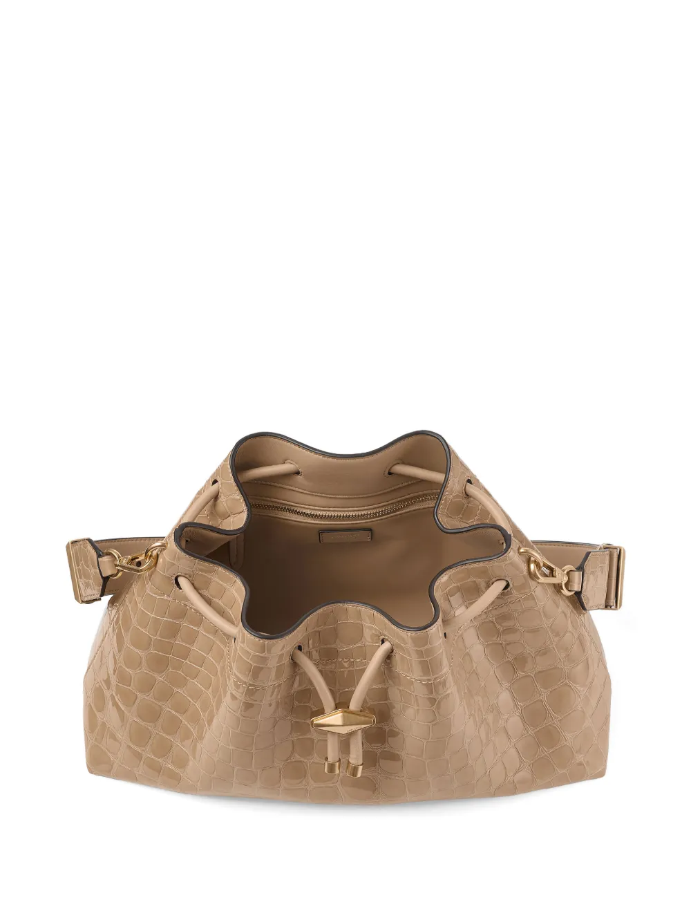 Jimmy Choo Medium Cinch schoudertas met krokodillen-reliëf Beige