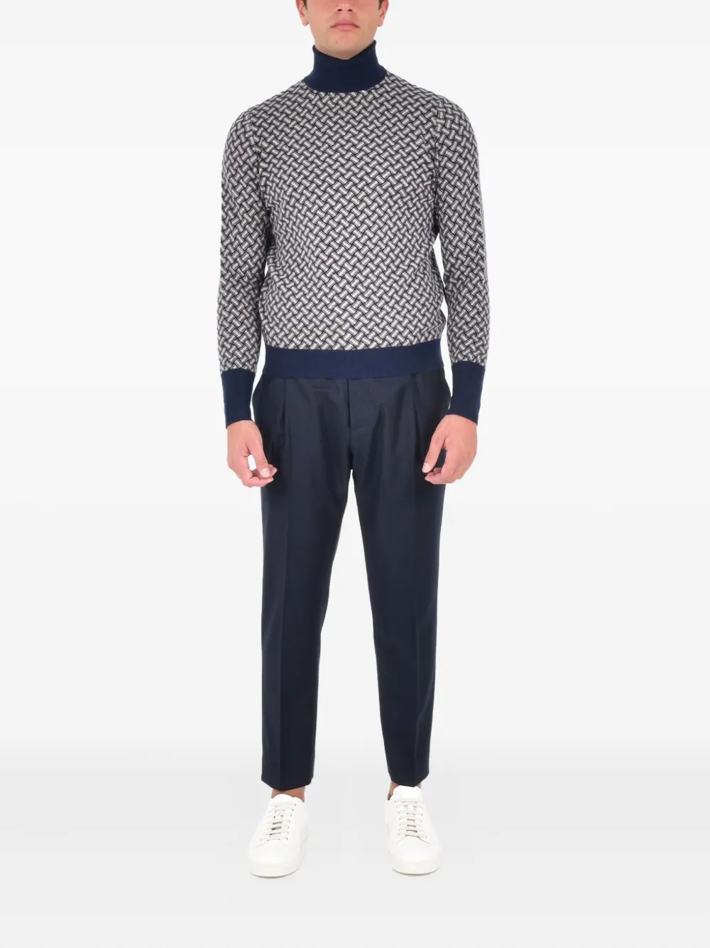 Drumohr Patterned Roll-neck Sweater In Blue