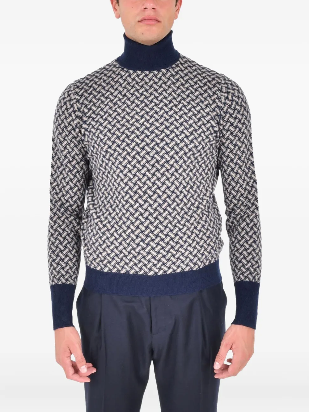 Drumohr Patterned Roll-neck Sweater In Blue