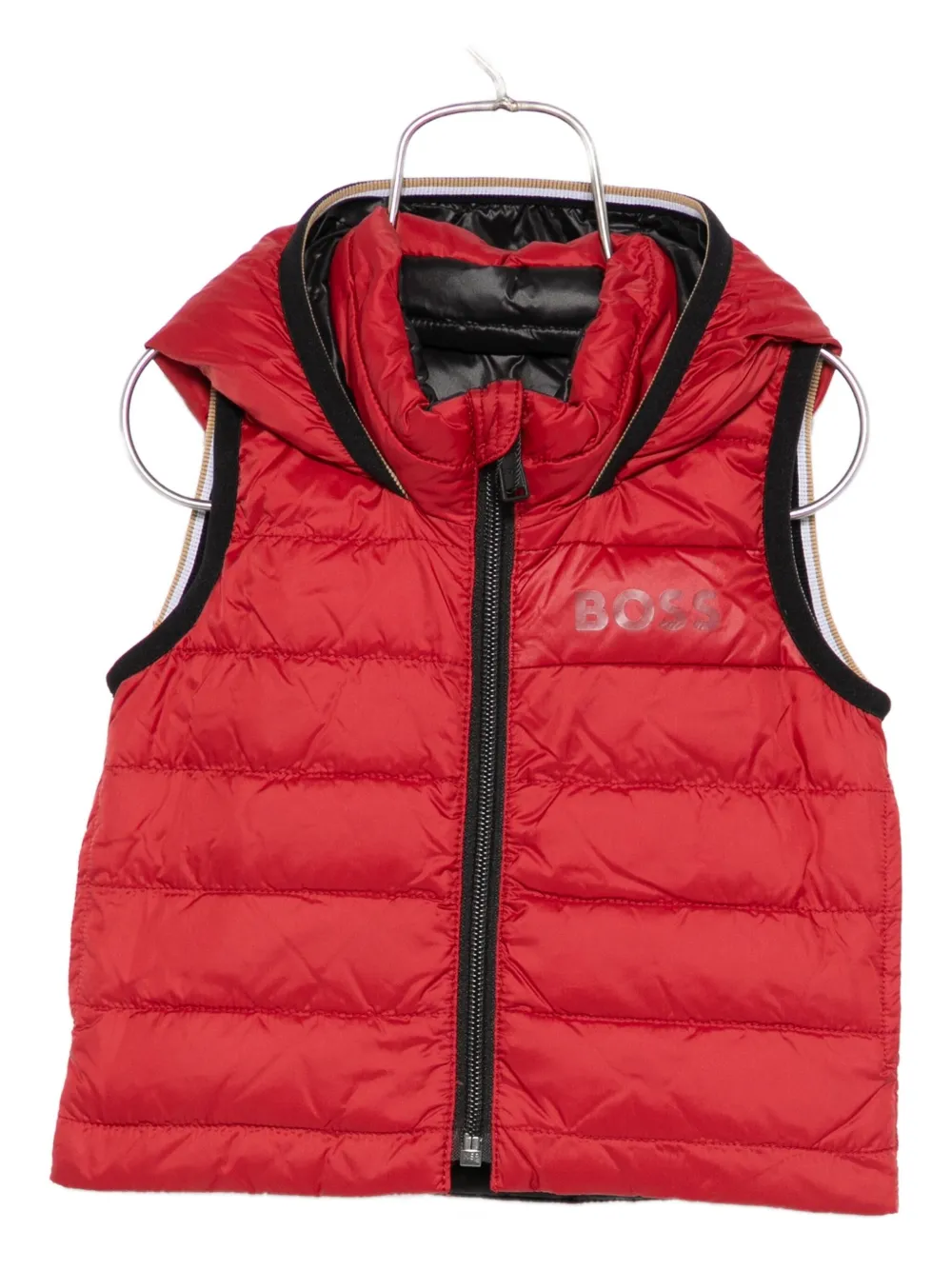 Hugo Boss Hooded Quilted Gilet In Red