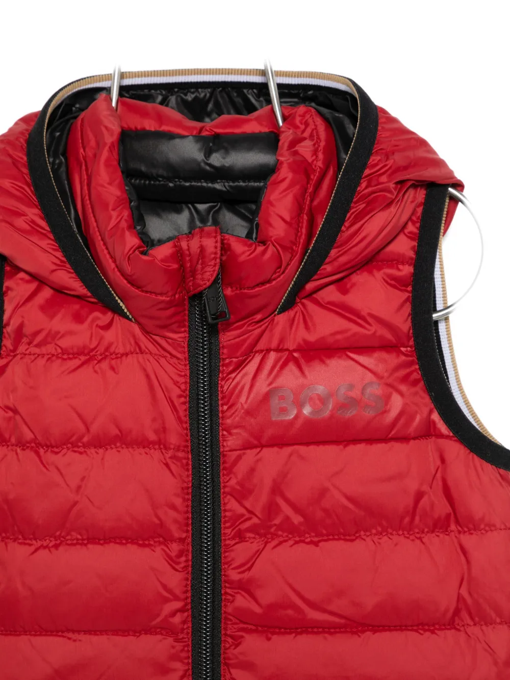 Hugo Boss Hooded Quilted Gilet In Red
