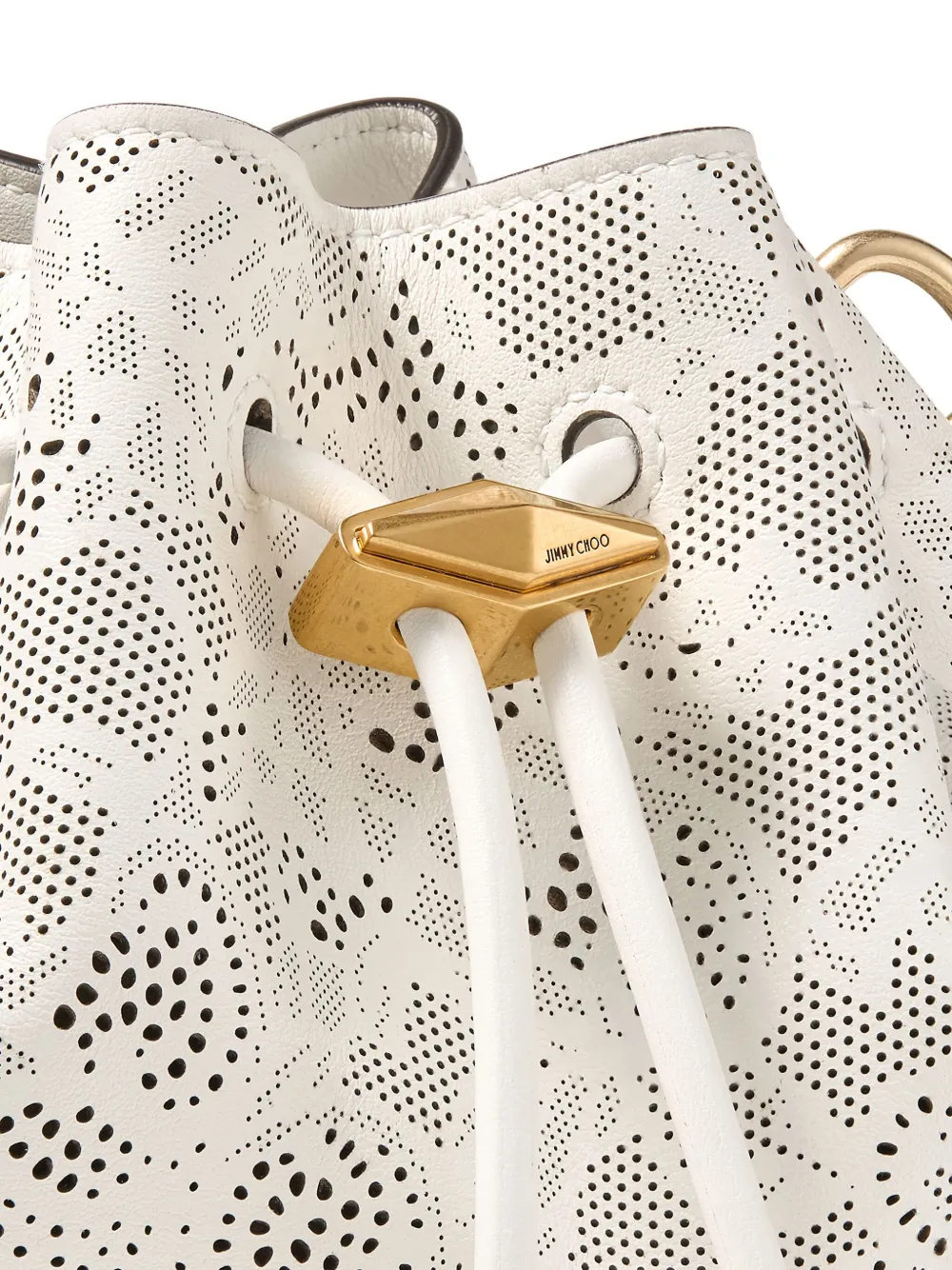 Jimmy Choo Cinch kleine schoudertas met geperforeerd kant en trekkoord Wit
