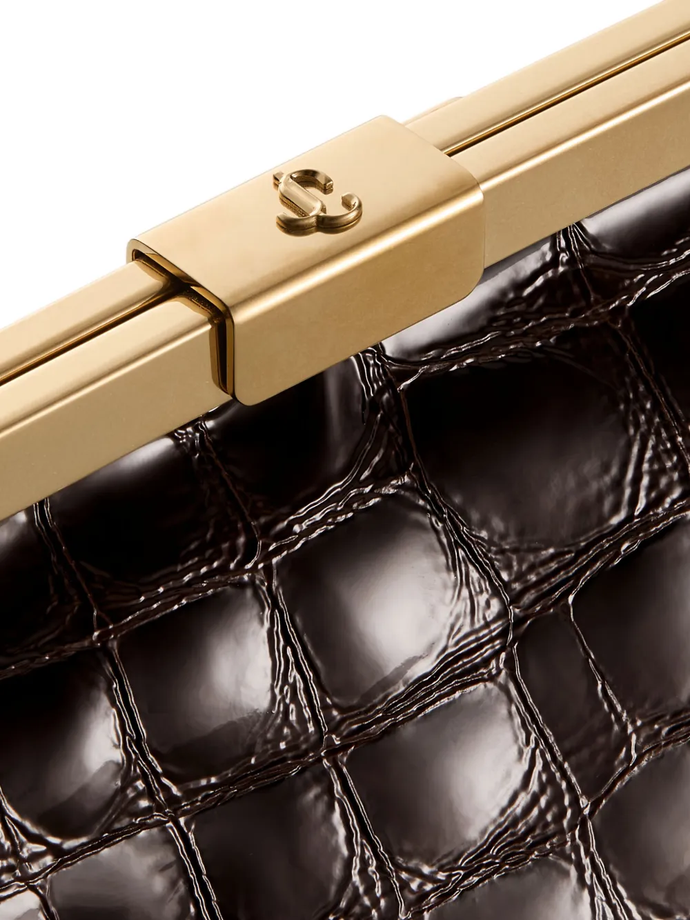 Jimmy Choo Ganache clutch met krokodillen-reliëf en ketting Bruin