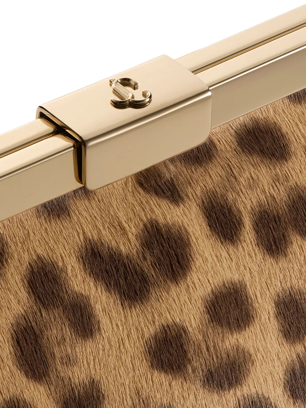 Jimmy Choo Ganache clutch met luipaardprint en ketting Beige