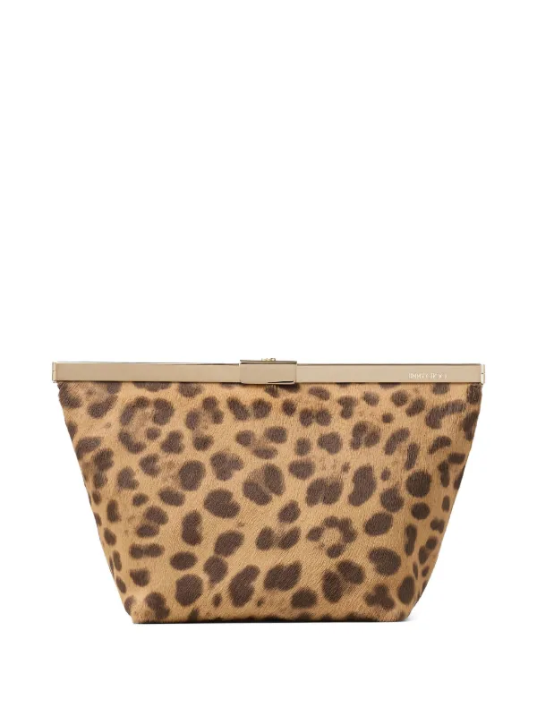 Jimmy Choo Ganache Leopard-print Chain Clutch Bag in Neutrals