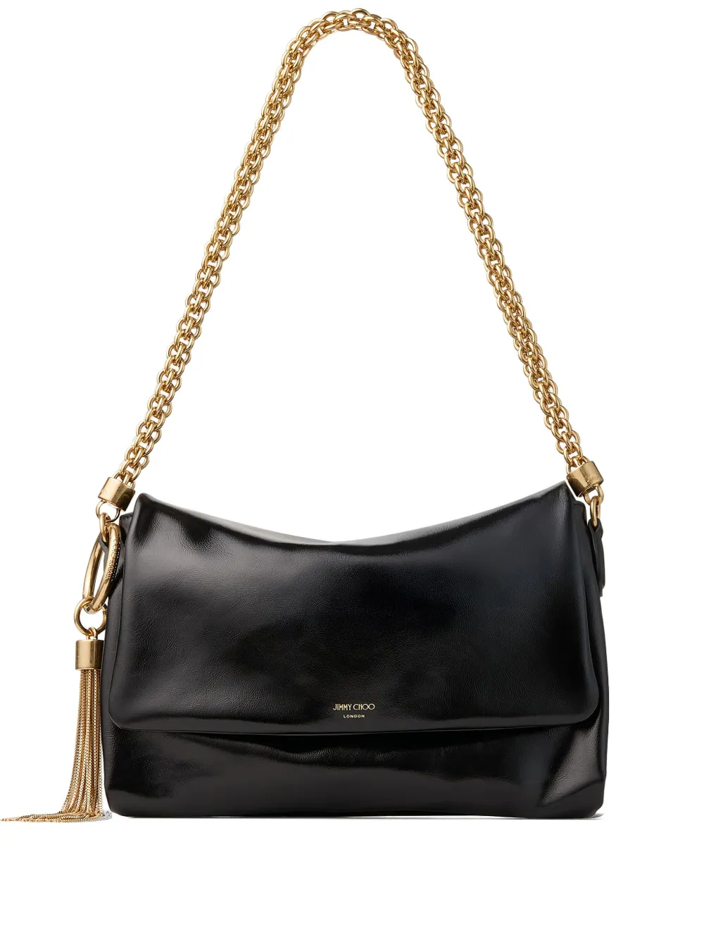Jimmy Choo Callie Flap Chain Tassel Shoulder Bag In Black