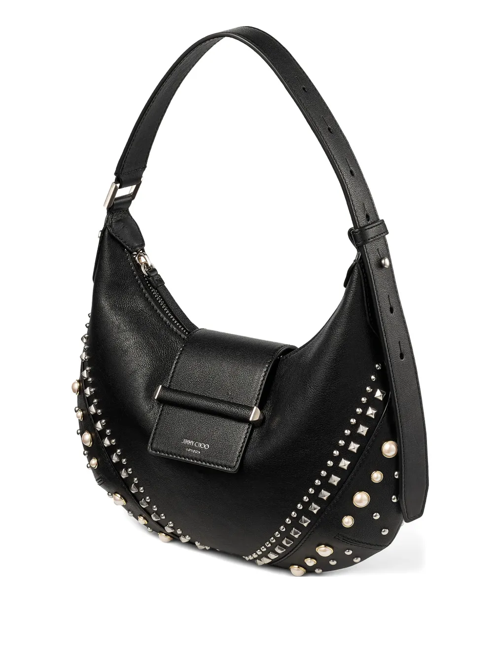 Jimmy Choo small Bar Hobo studded pearl shoulder bag | Black | Image 1