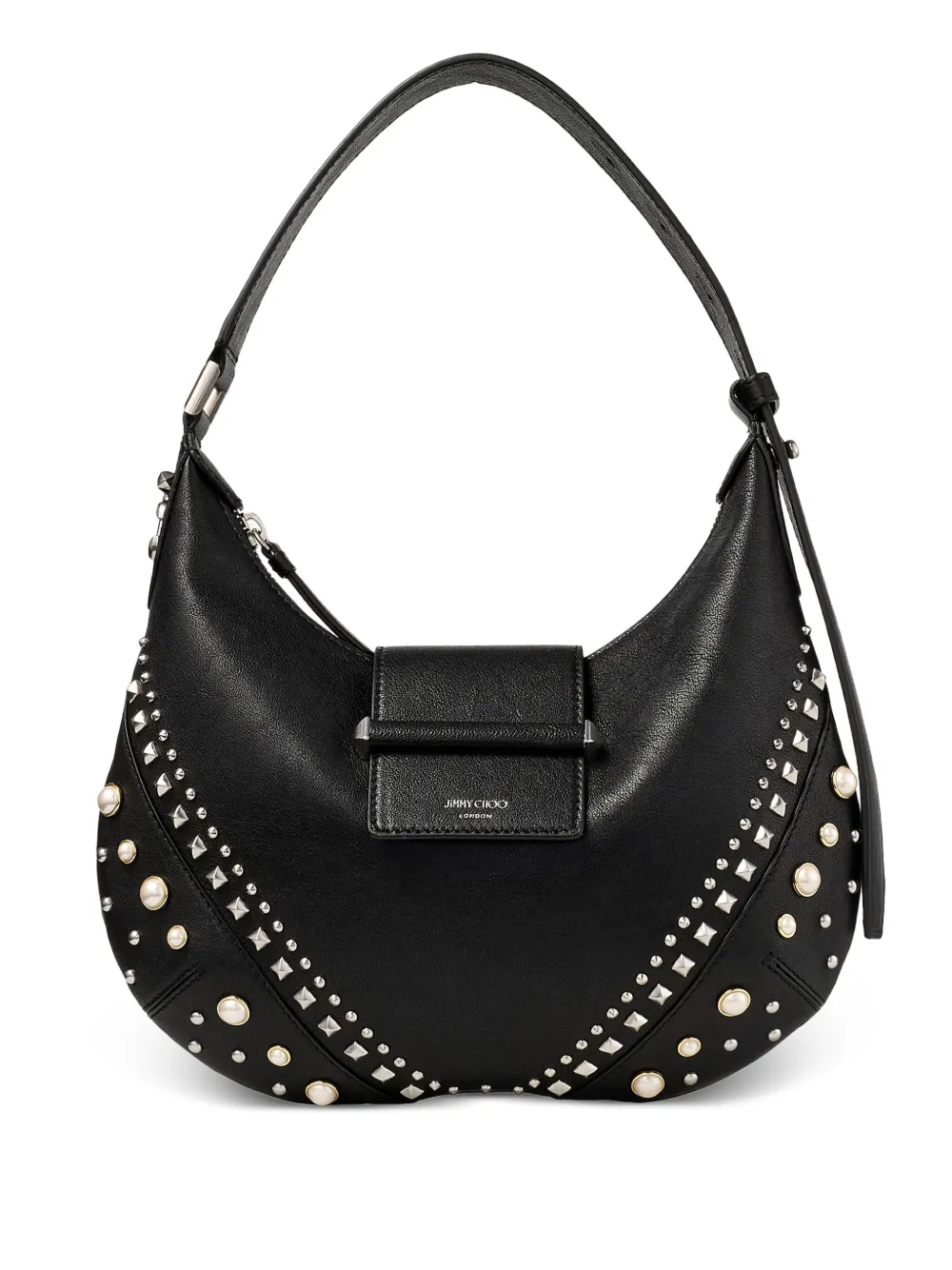 Jimmy Choo small Bar Hobo studded pearl shoulder bag | Black | Image 1