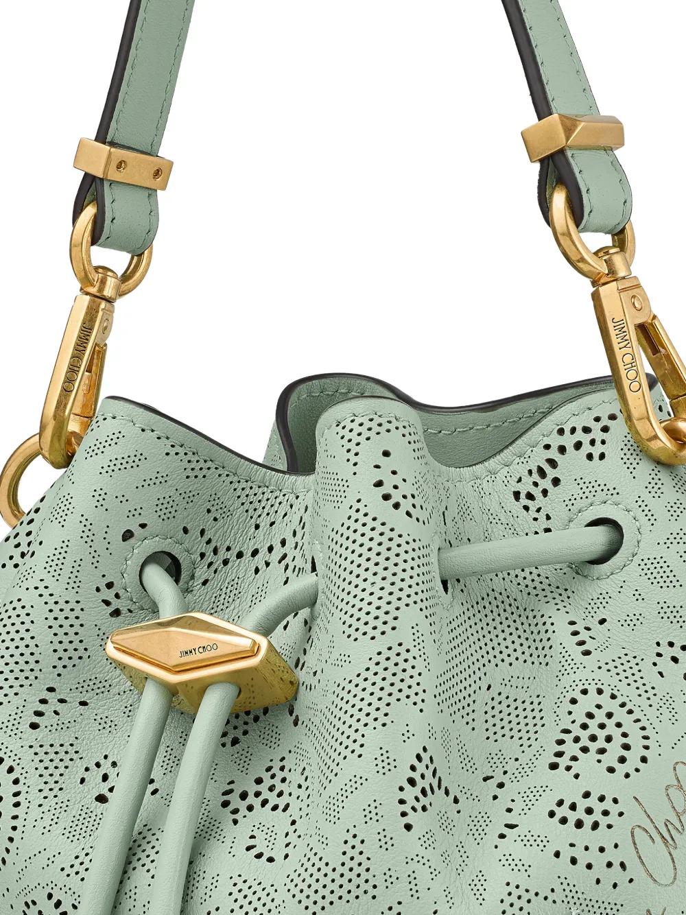 Jimmy Choo Small Cinch perforated-detail Shoulder Bag | Green