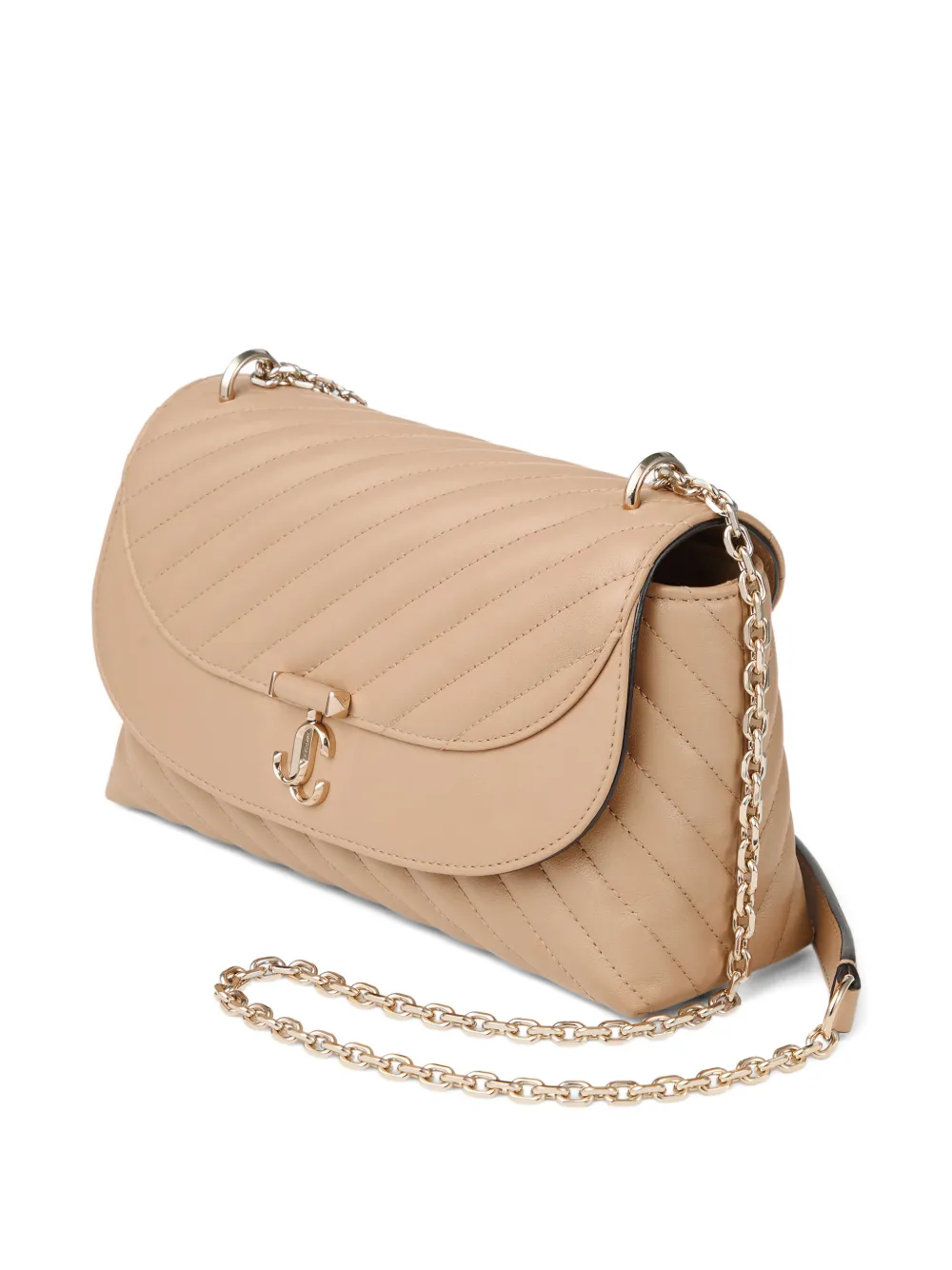 Jimmy Choo Medium Curve gewatteerde crossbodytas met ketting Beige