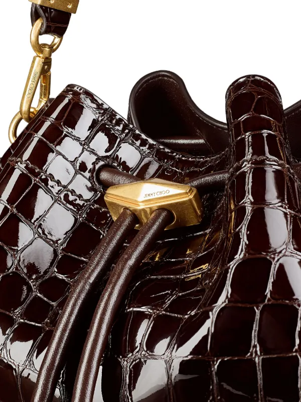 Jimmy Choo Medium Cinch crocodile-effect Shoulder Bag | Brown