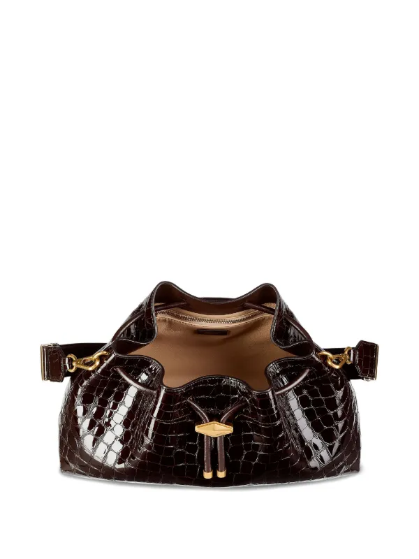 Jimmy Choo Medium Cinch crocodile-effect Shoulder Bag | Brown