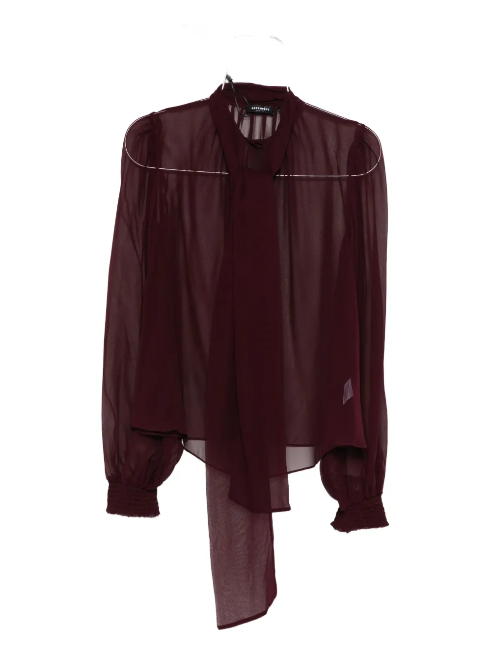 Retroféte Tie-neck Long-sleeve Top In Brown
