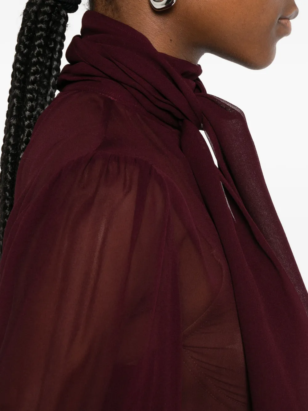 Retroféte Tie-neck Long-sleeve Top In Brown