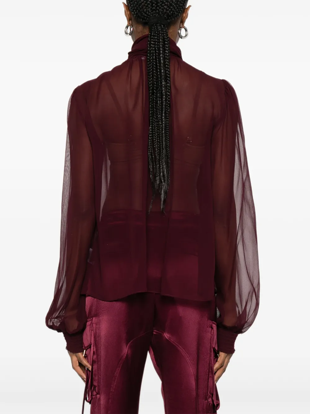 Retrofete Top met gestrikte hals en lange mouwen Rood