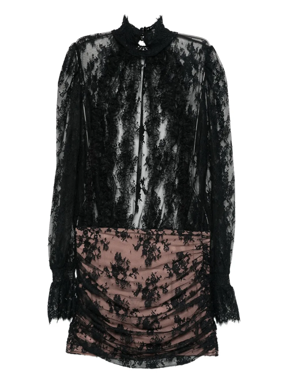 Retroféte Lace-detailing High-neck Dress In Black