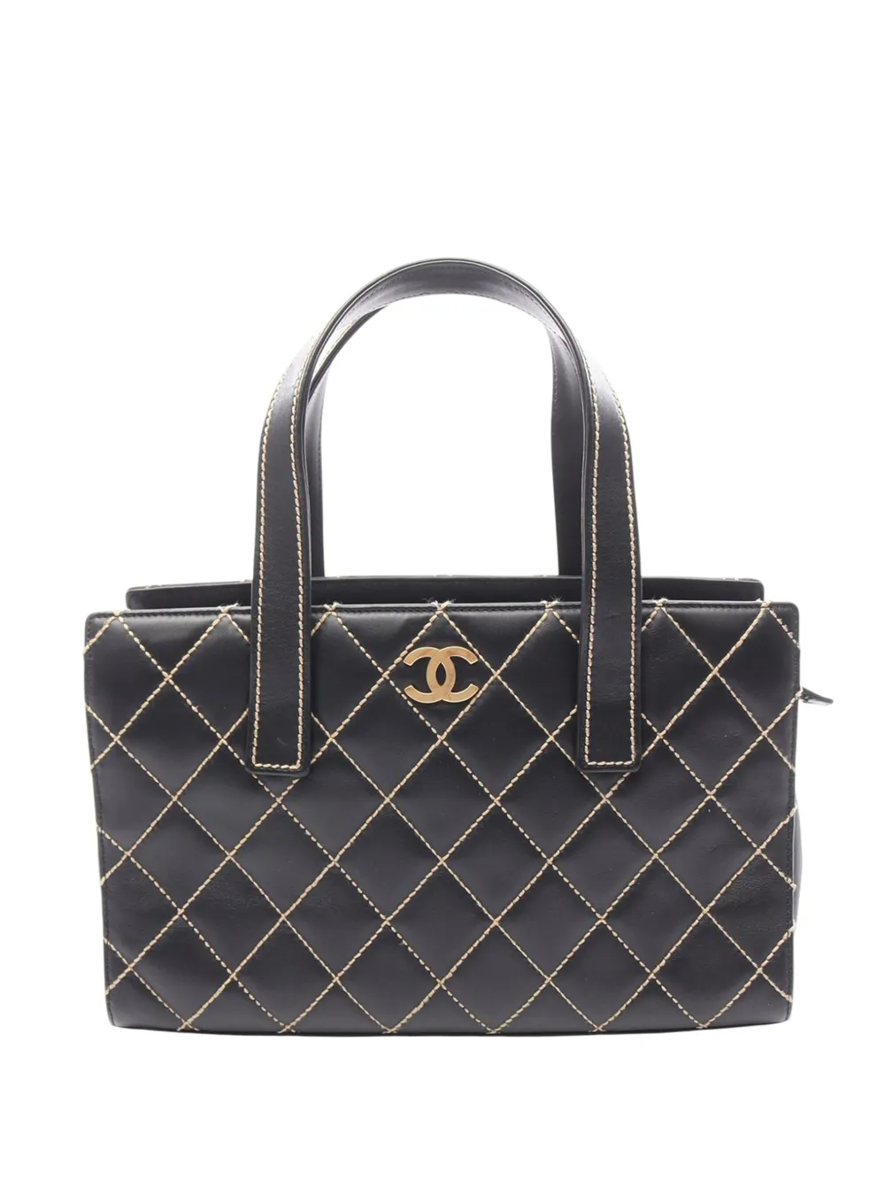 Pre-owned Chanel 2004-2005 Cc Calfskin Wild Stitch Handbag In Black