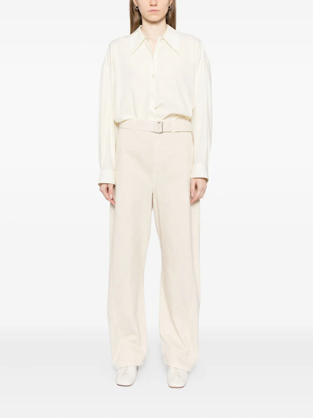 LEMAIRE Broek met ceintuur en gedraaid detail - Beige