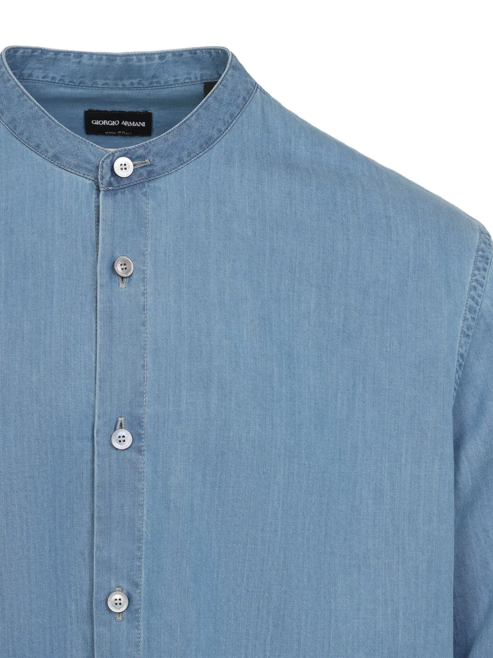 Giorgio Armani Long-sleeve Cotton Shirt With Band Collar And Button-down Front In Blue