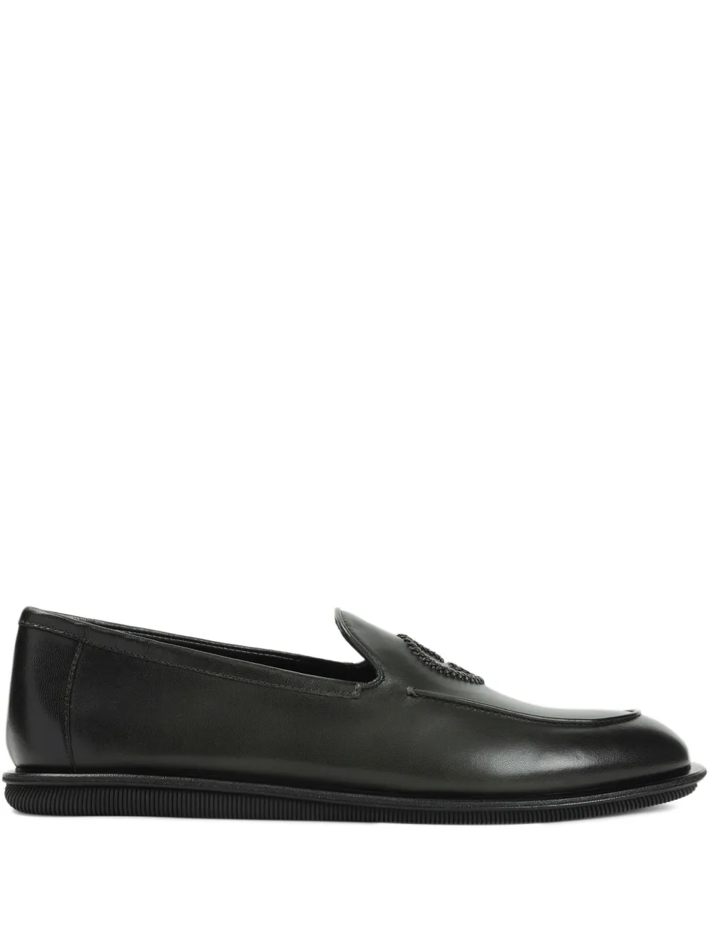 Giorgio Armani logo-appliqué leather loafers Zwart