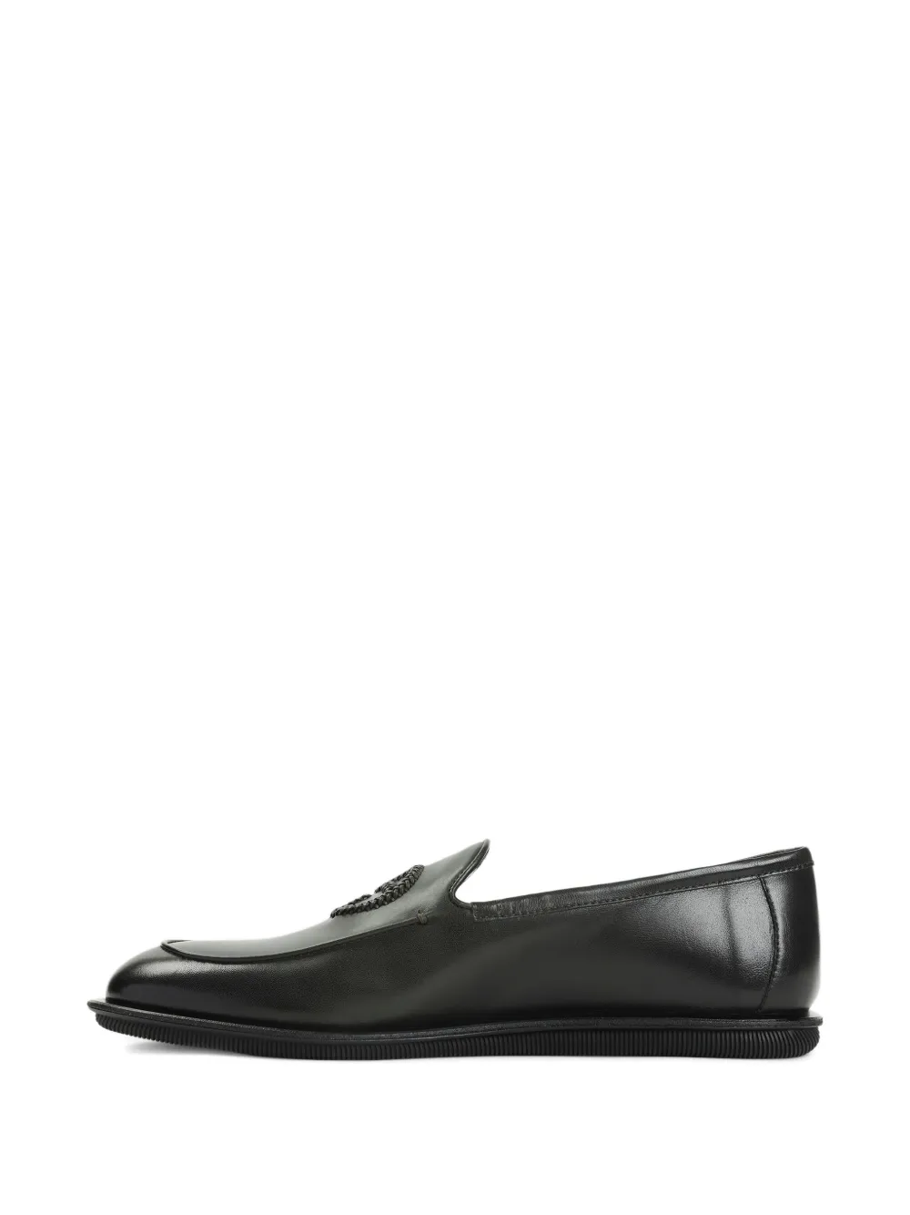 Giorgio Armani Leren loafers met logo-applicatie Zwart