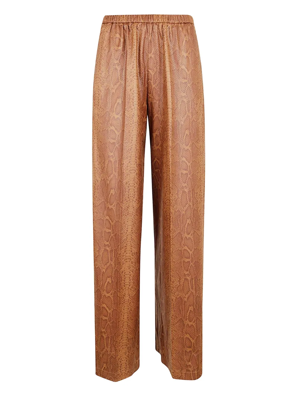 Forte Forte Tailored Straight-leg Trousers With Elastic Waistband And Subtle Snake Print In Brown