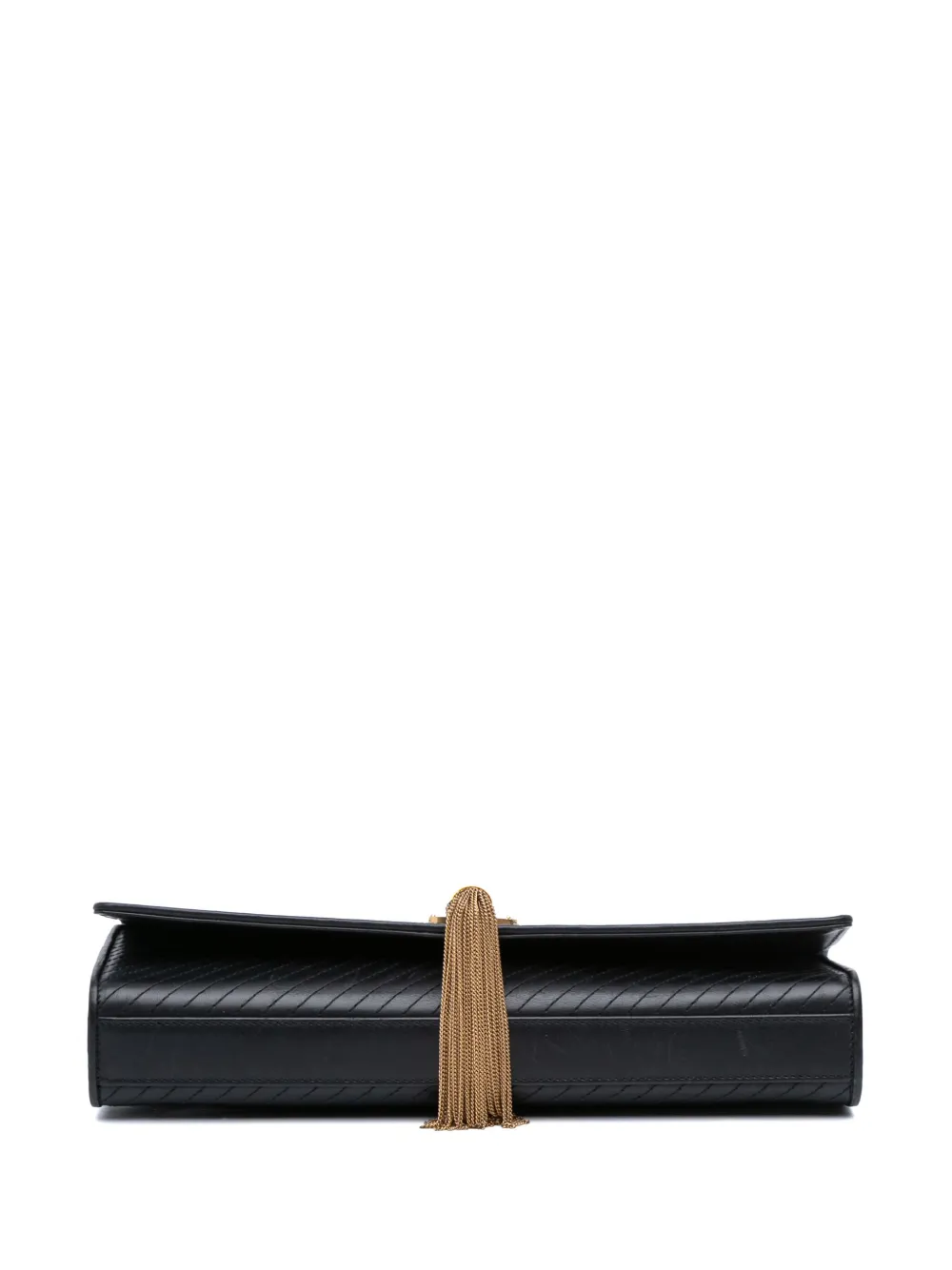 Pre-owned Saint Laurent 2014 Quilted Calfskin Monogram Kate Tassel Clutch Bag In Black