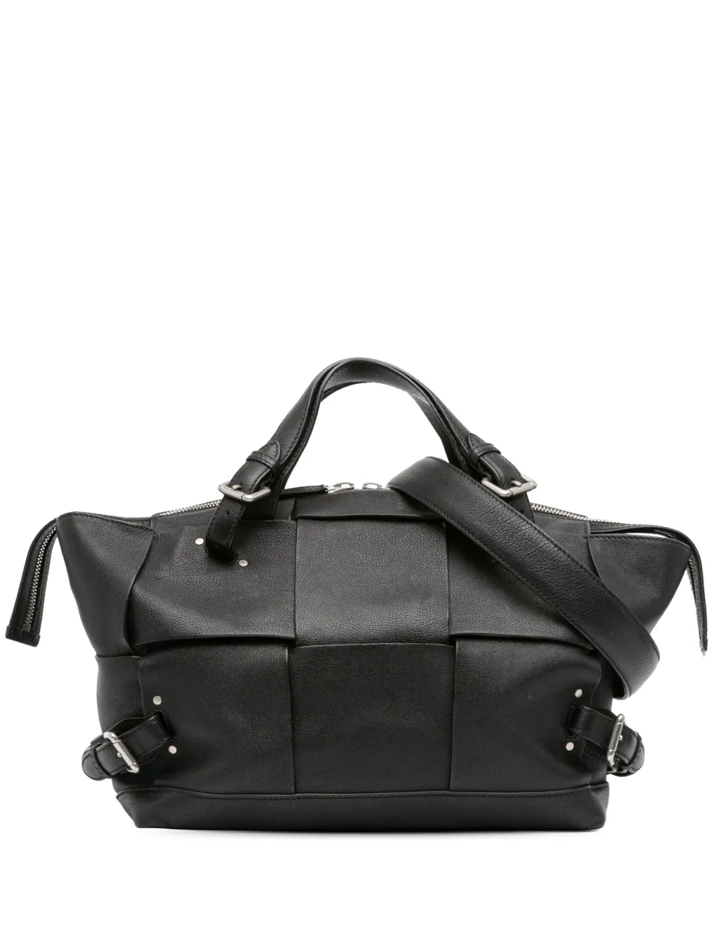 Pre-owned Bottega Veneta 2013-2025 Buffalo Maxi Intrecciato Arco Tool Tote Satchel In Black