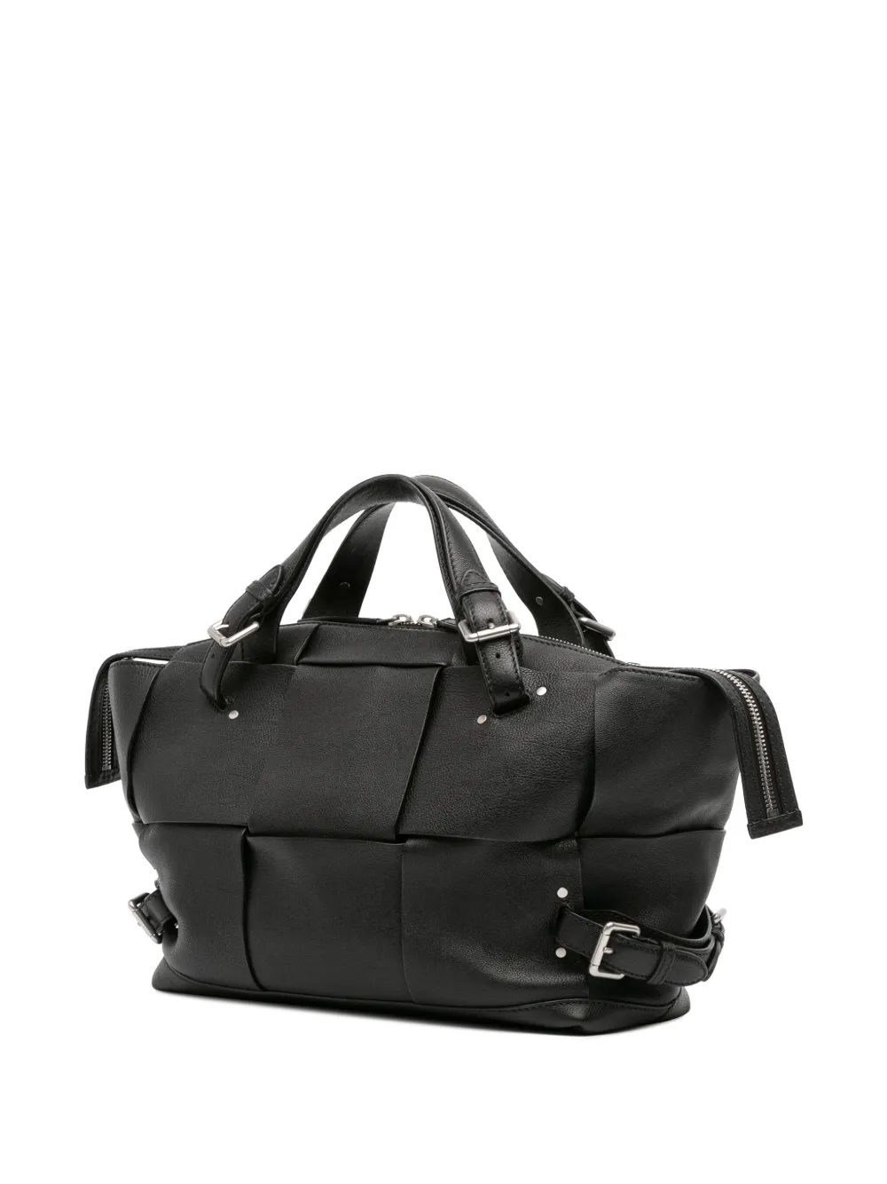 Pre-owned Bottega Veneta 2013-2025 Buffalo Maxi Intrecciato Arco Tool Tote Satchel In Black