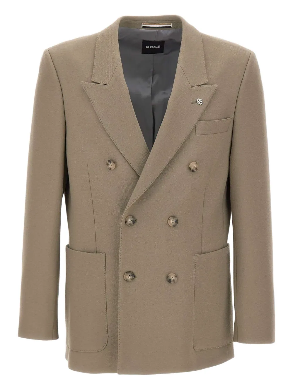 Hugo Boss Double-breasted Peak-lapel Blazer In Brown
