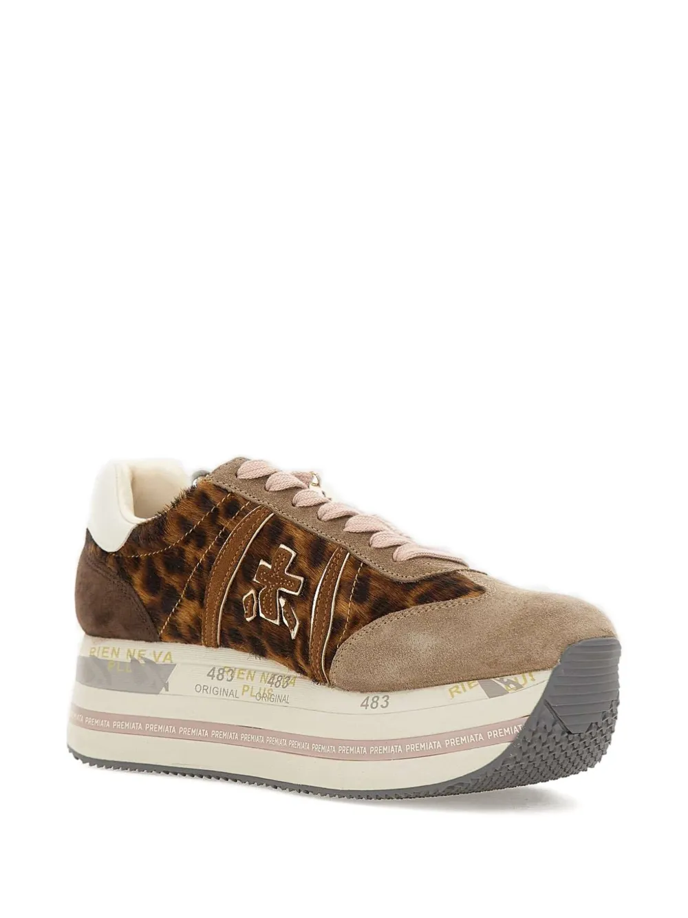 Premiata Beth 7741 sneakers met plateauzool en dierenprint Bruin