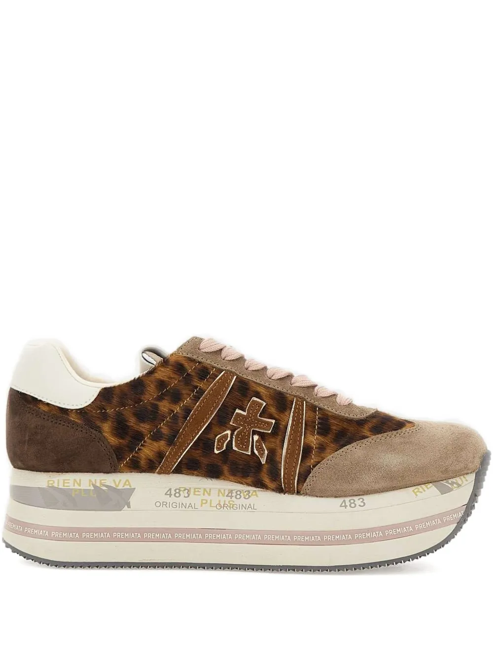 Premiata Beth 7741 sneakers met plateauzool en dierenprint Bruin