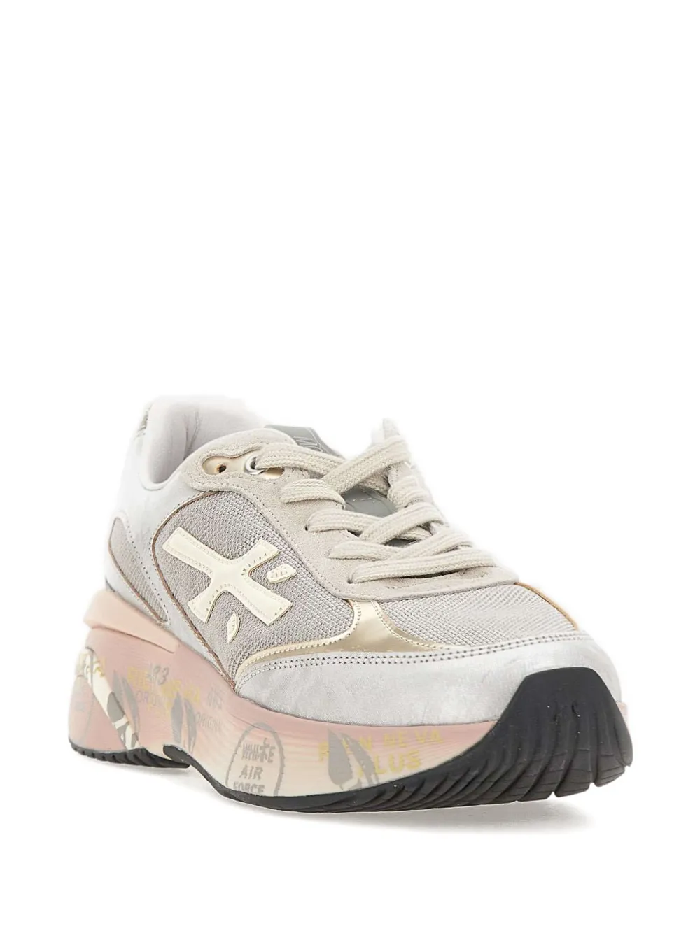 Premiata Chunky Multicolour Sneakers With Metallic And Leather Panels In Silver