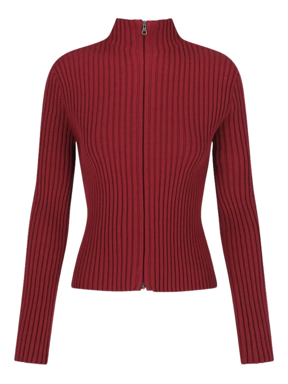 Amomento Ribbed Zip-up Cardigan In Red