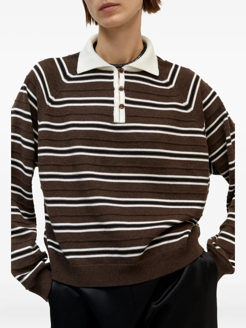 Cordera Striped Merino Wool Polo Top In Brown
