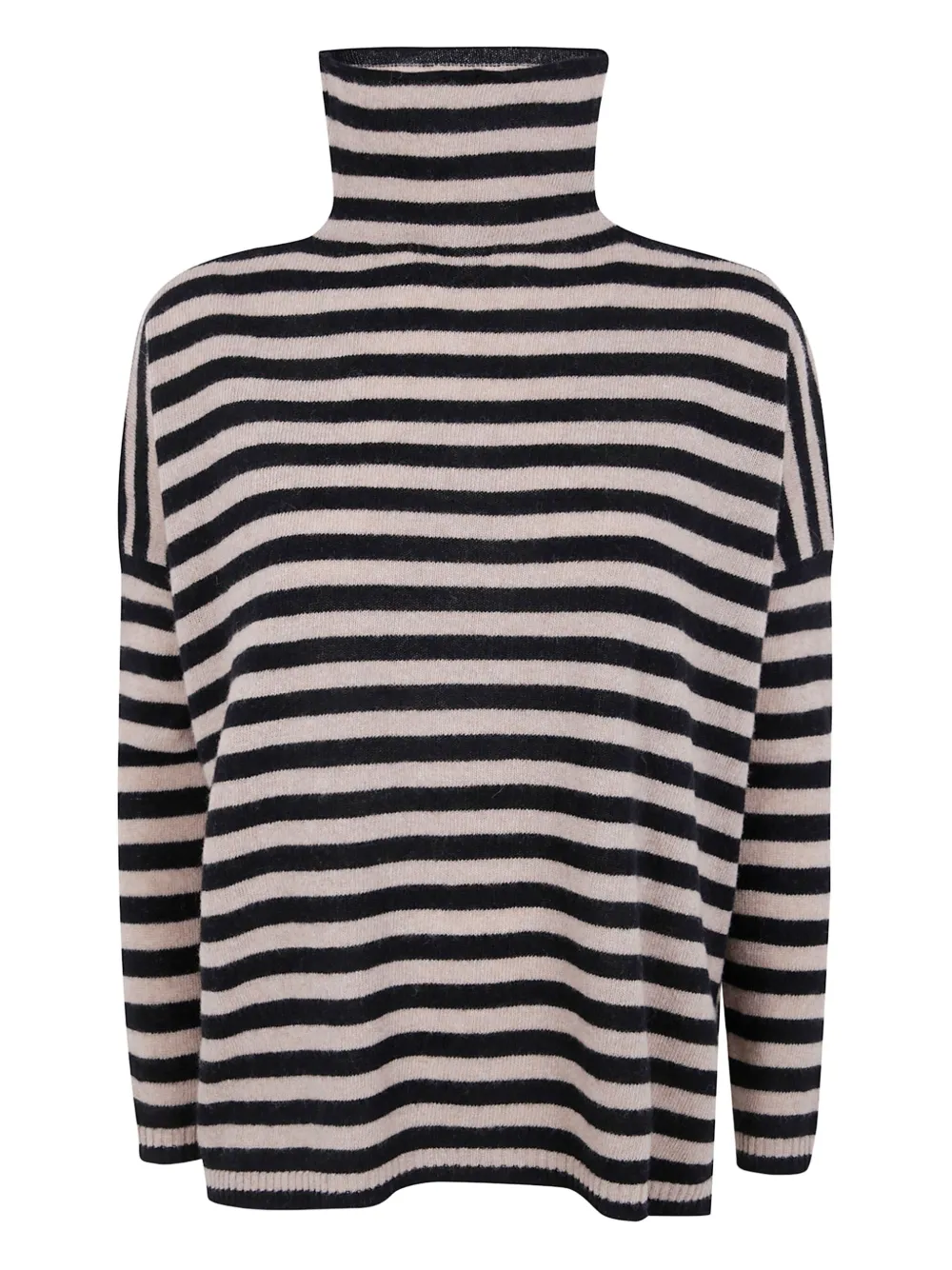 Base Extrafine Merino Wool Striped Turtleneck In Animal Print