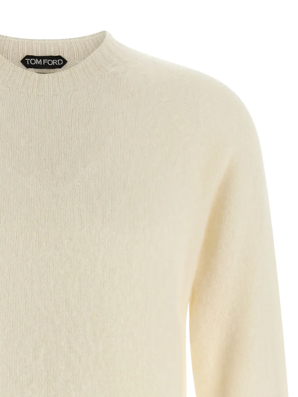Tom Ford Crew Neck Cashmere Sweater With Ribbed Cuffs And Hem In Neutral