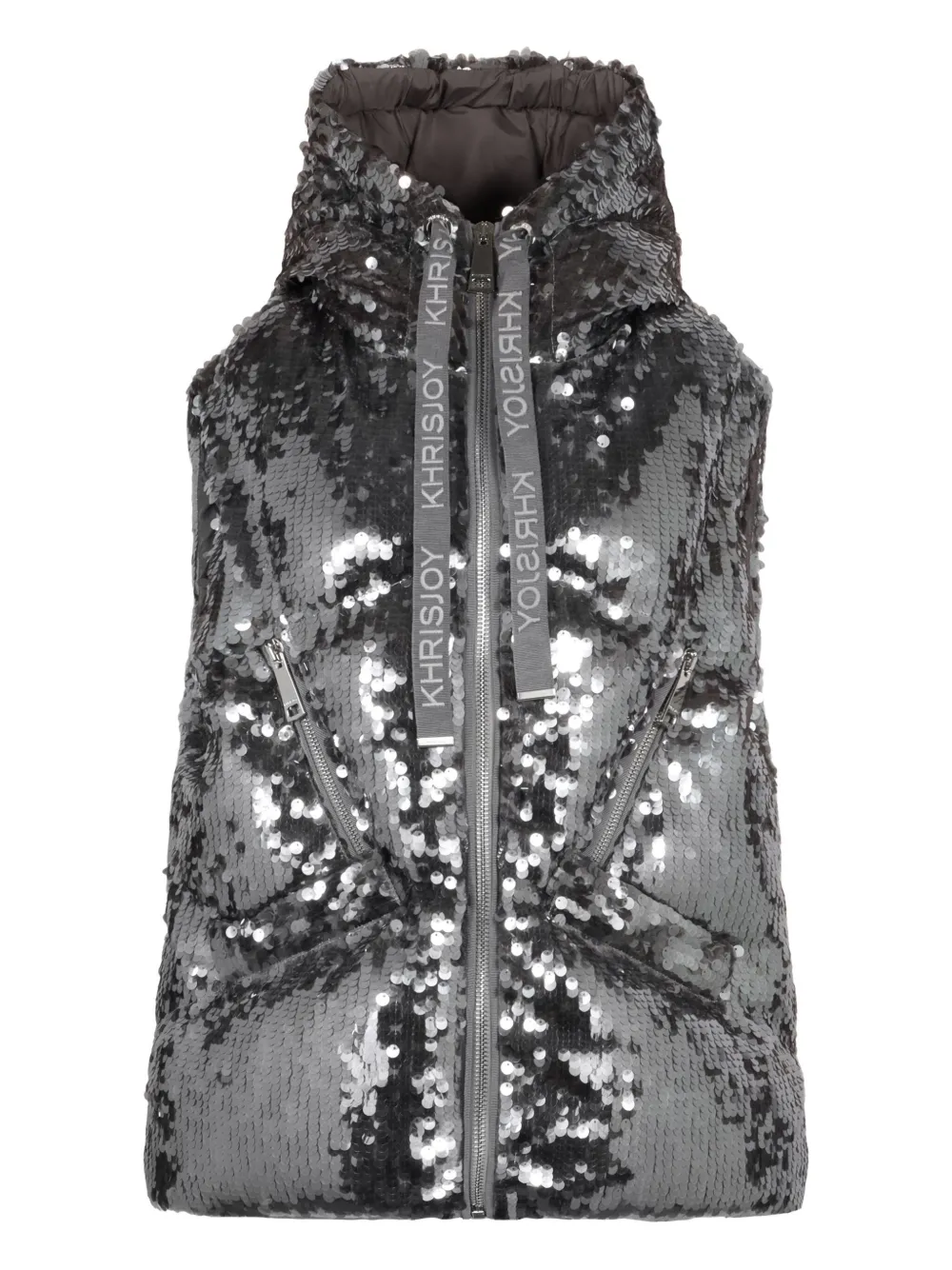 Khrisjoy Iconic Milan Hooded-sequin Vest In Gray