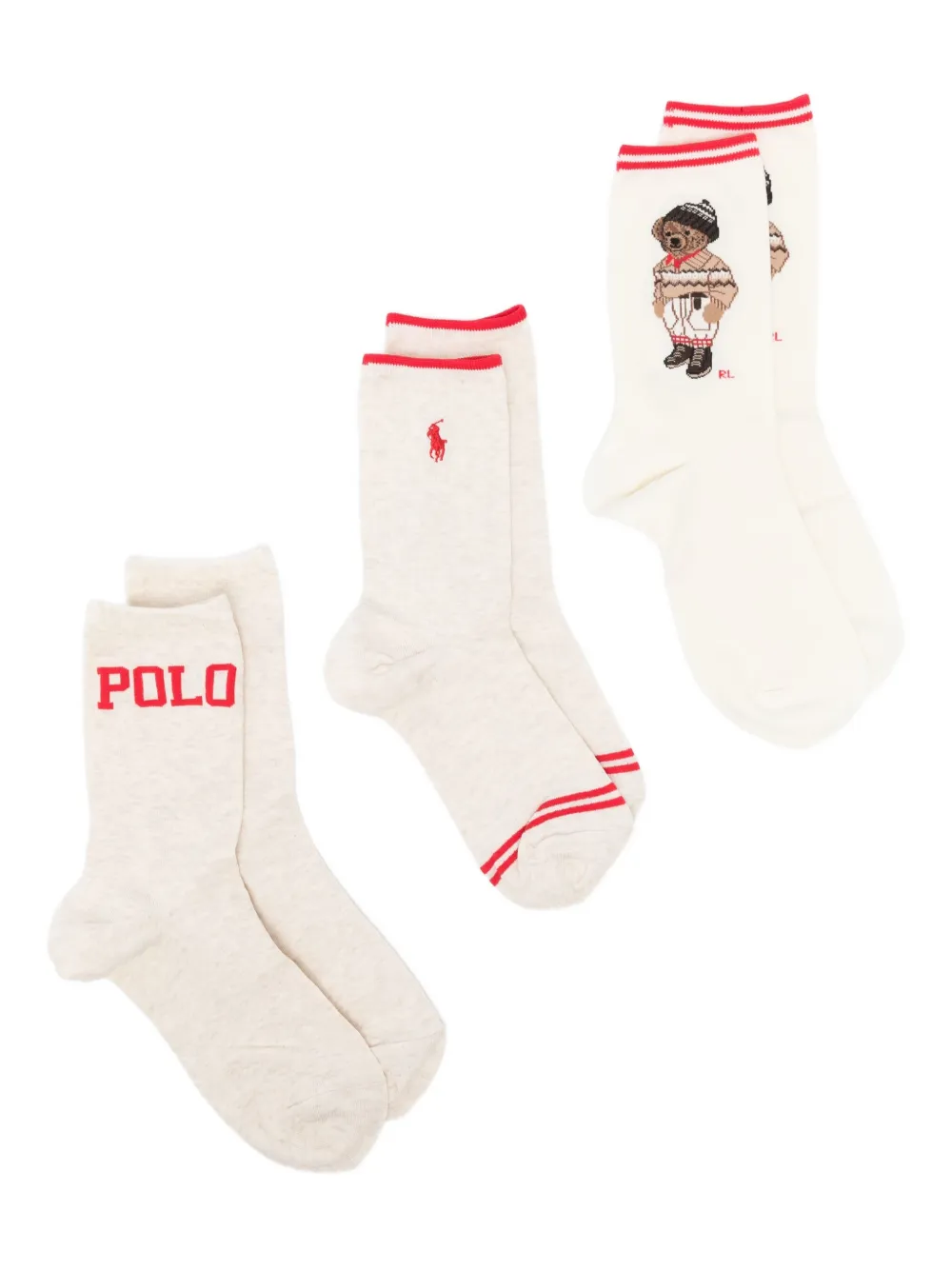 Polo Ralph Lauren Polo Bear-intarsia Socks (pack Of Three) In Neutral
