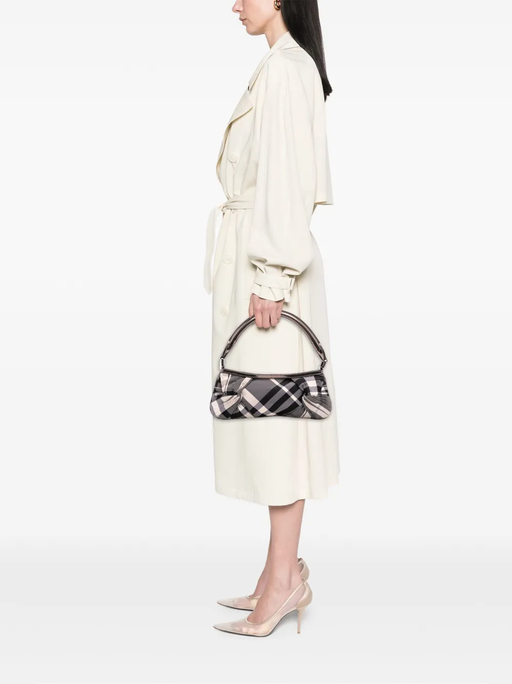 Pre-owned Burberry 2000-2017 Supernova Check Canvas Handbag In Gray