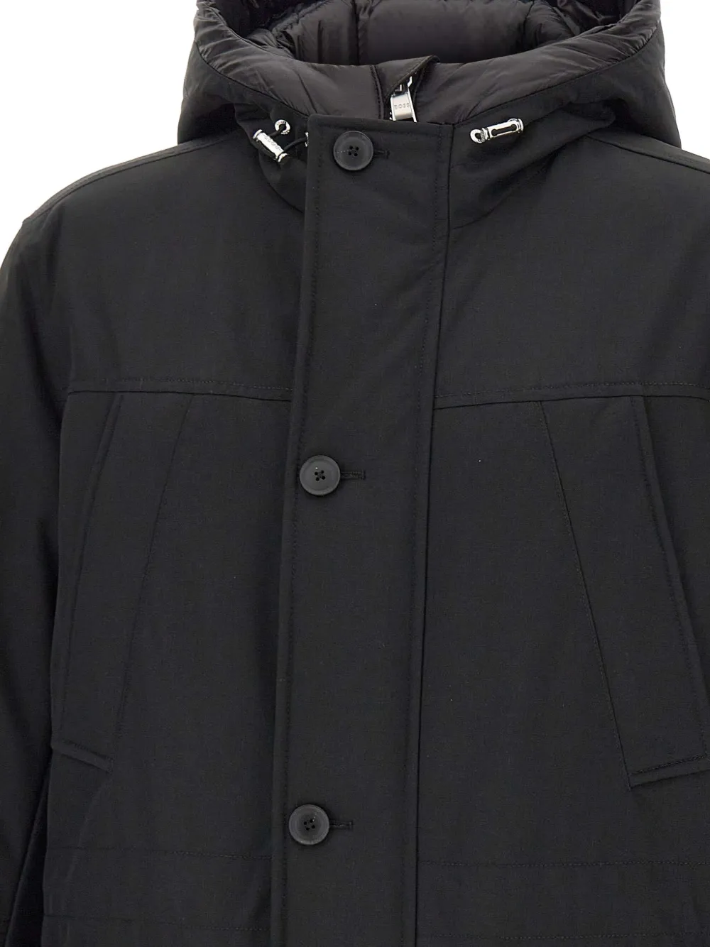 BOSS Gewatteerd jack met capuchon Zwart