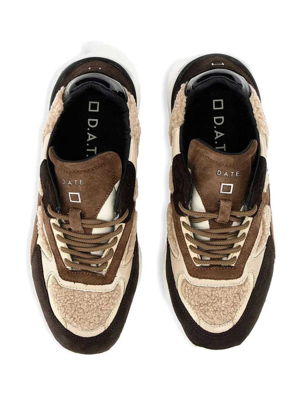D.A.T.E. Glanzende leren Teddy sneakers Bruin