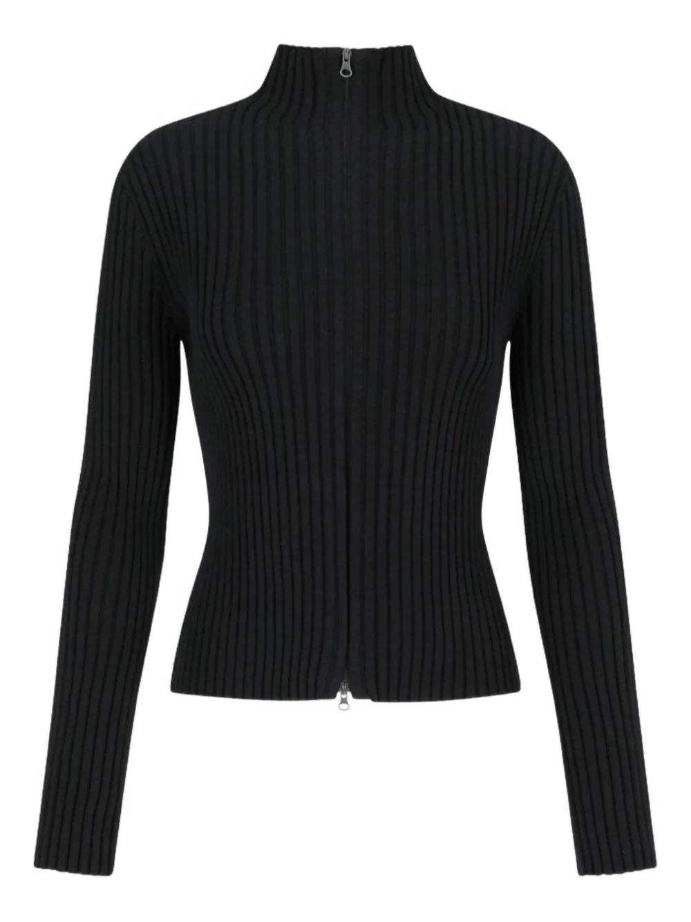 Amomento Ribbed High-neck Cardigan In Black