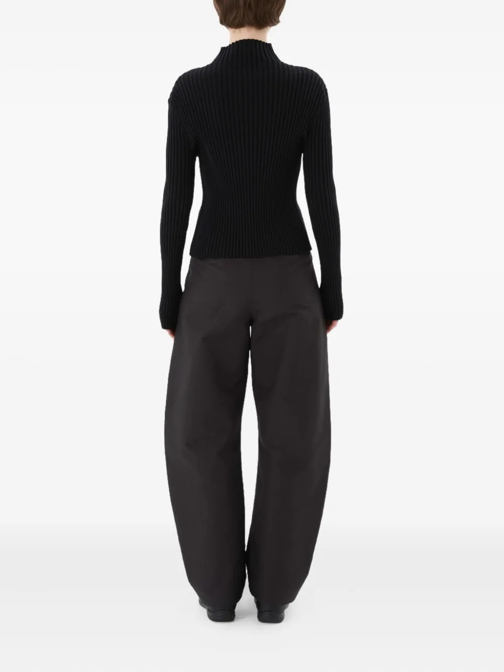 Amomento Ribbed High-neck Cardigan In Black