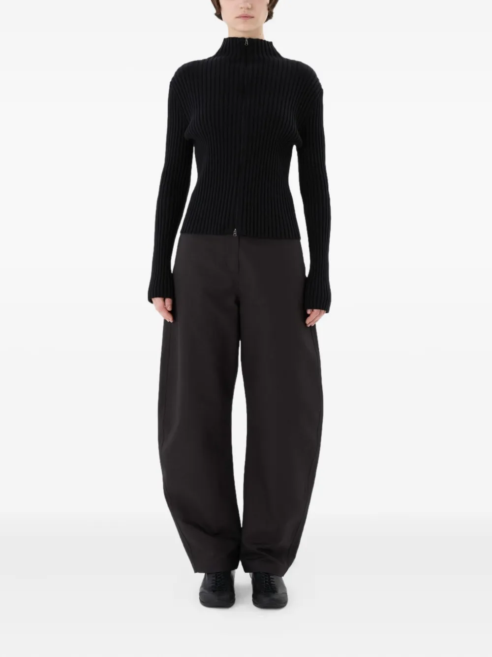 Amomento Ribbed High-neck Cardigan In Black