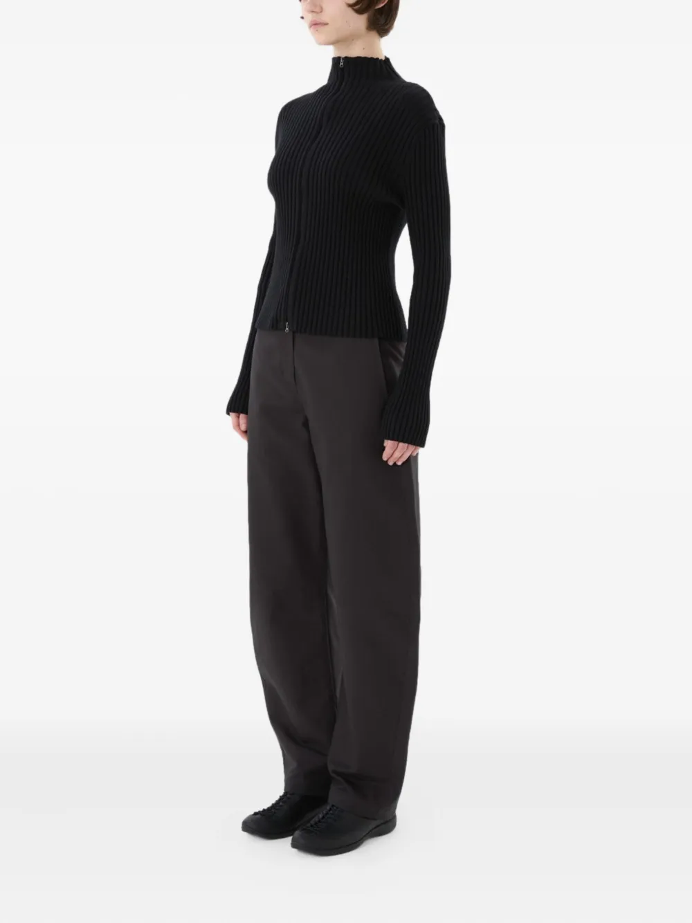 Amomento Ribbed High-neck Cardigan In Black