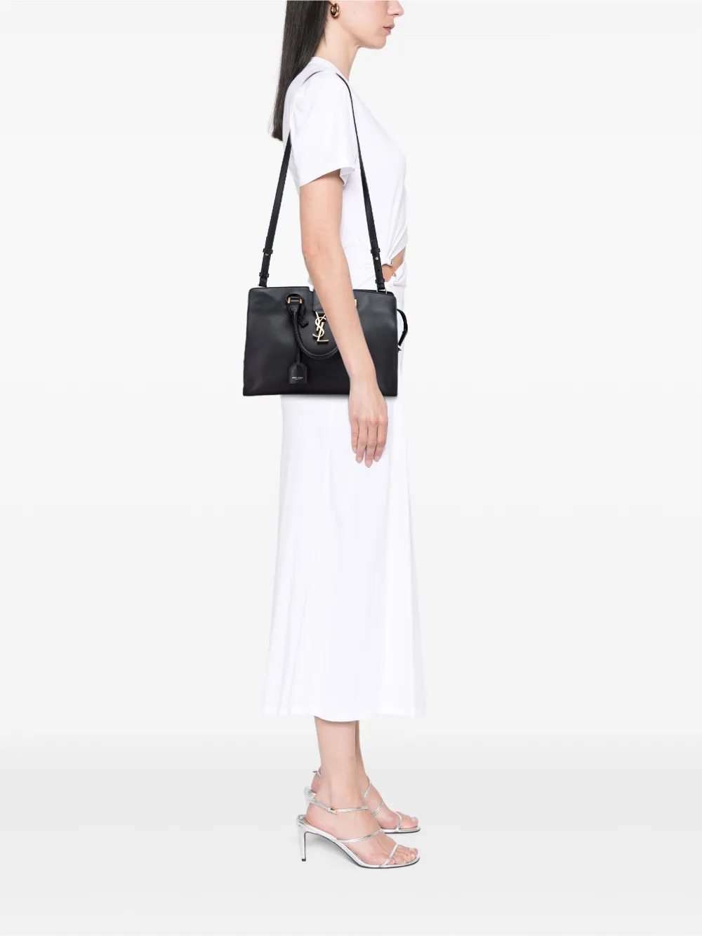 Pre-owned Saint Laurent 2016 Small Leather Monogram Cabas Satchel In Black