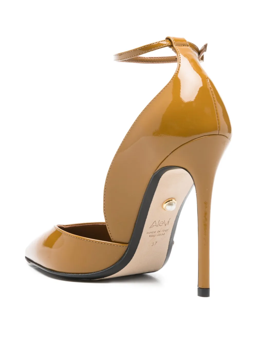 Alevì 110mm Ankle Strap Heeled Pump In Brown