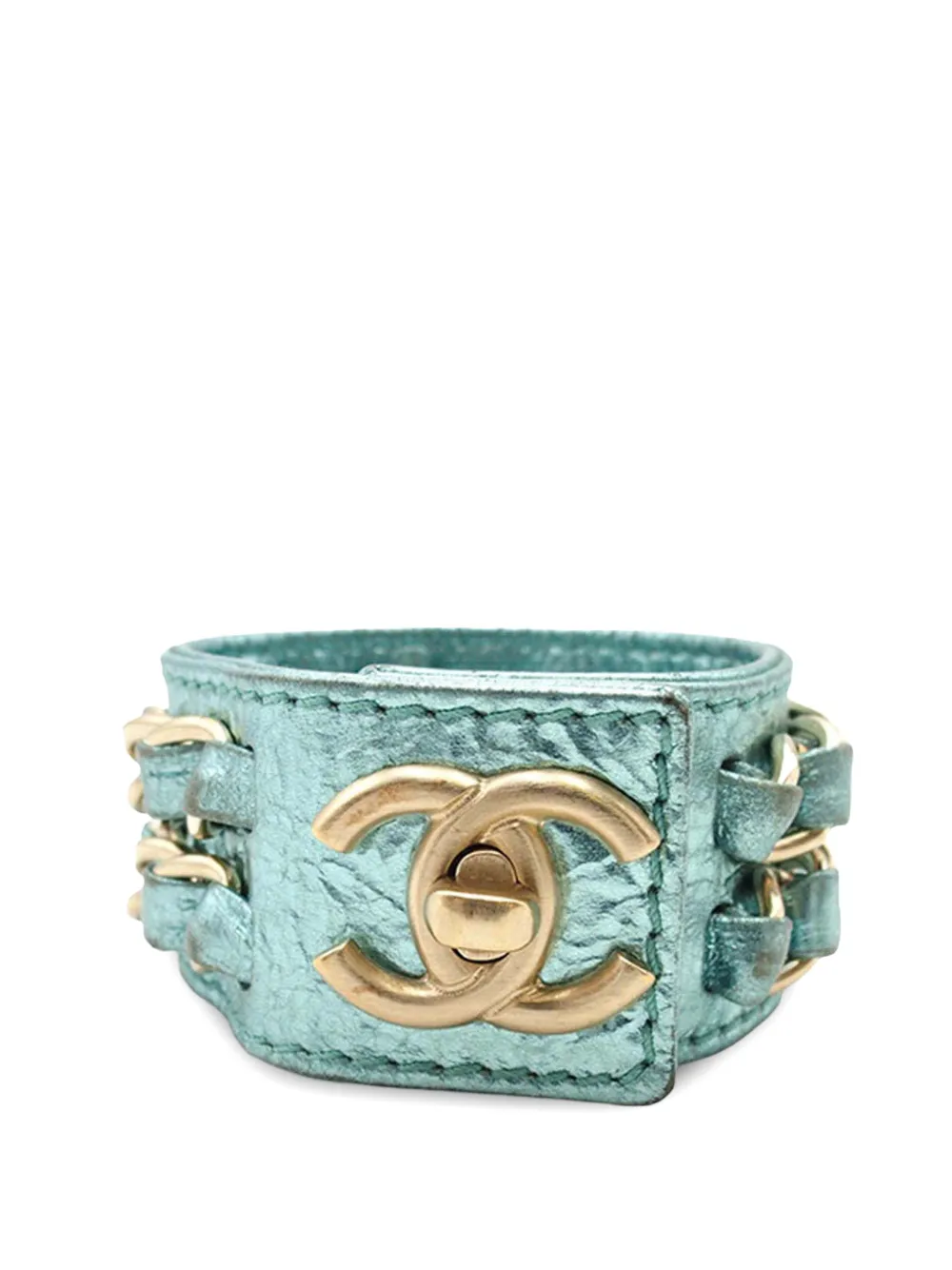 CHANEL Pre-Owned 2008 メタリックラムスキン ココマーク ターンロック コスチューム ブレスレット - ブルー