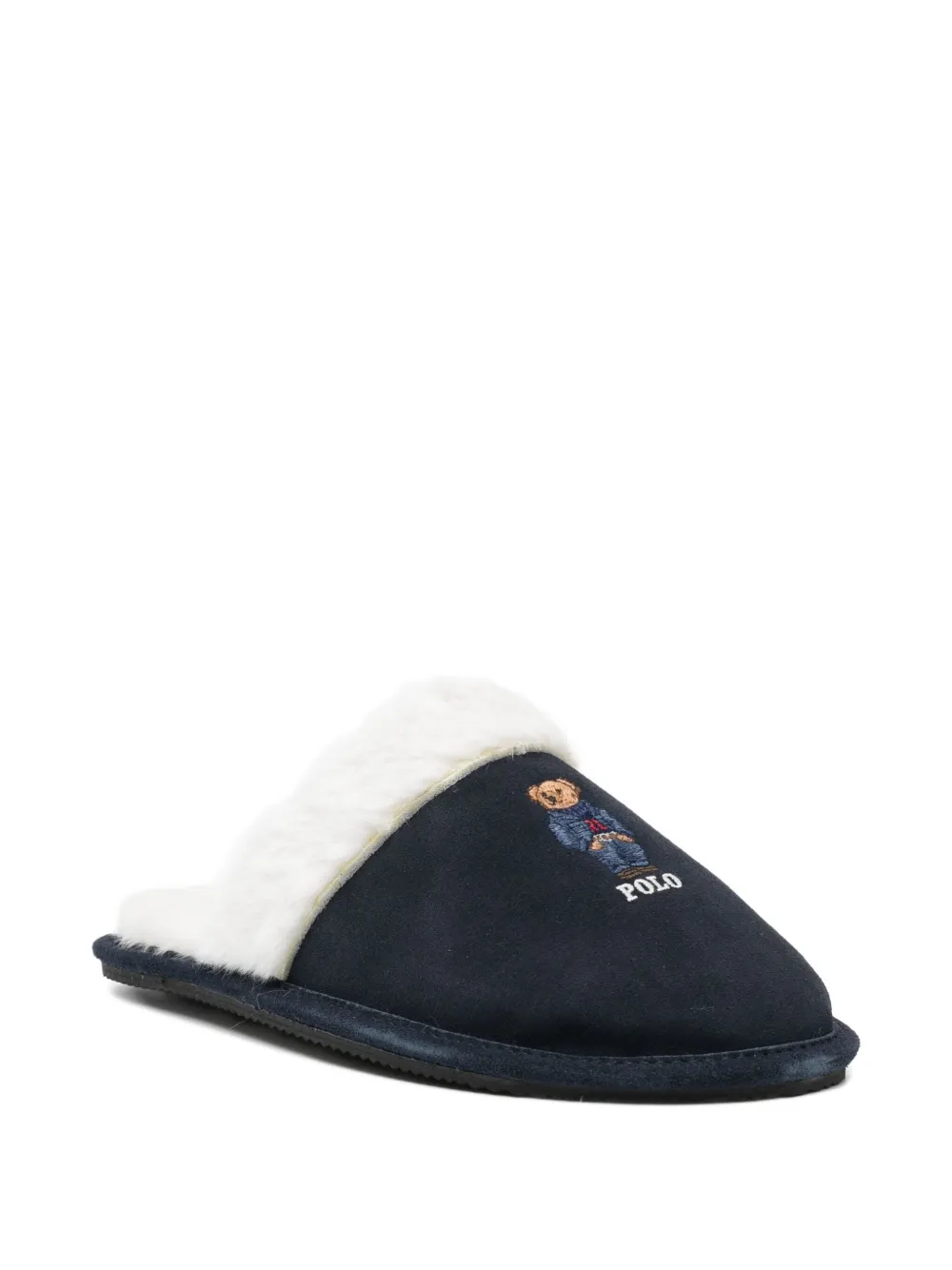 Polo Ralph Lauren Bear-embroidered Slippers In Blue